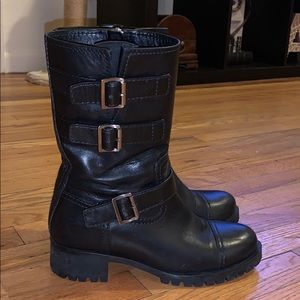 Prada
Women's Black Short Triple-buckle Moto Boot